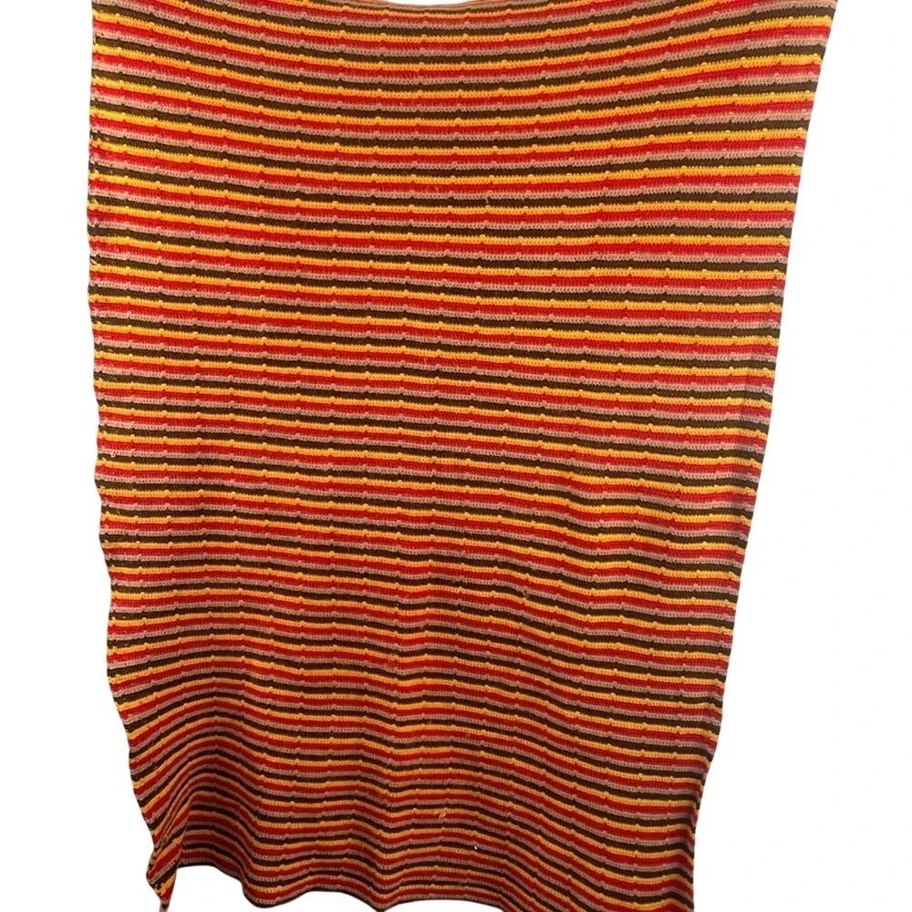 Vintage‎ Handmade Crochet Striped Throw Blanket Retro Orange Yellow Brown Afghan